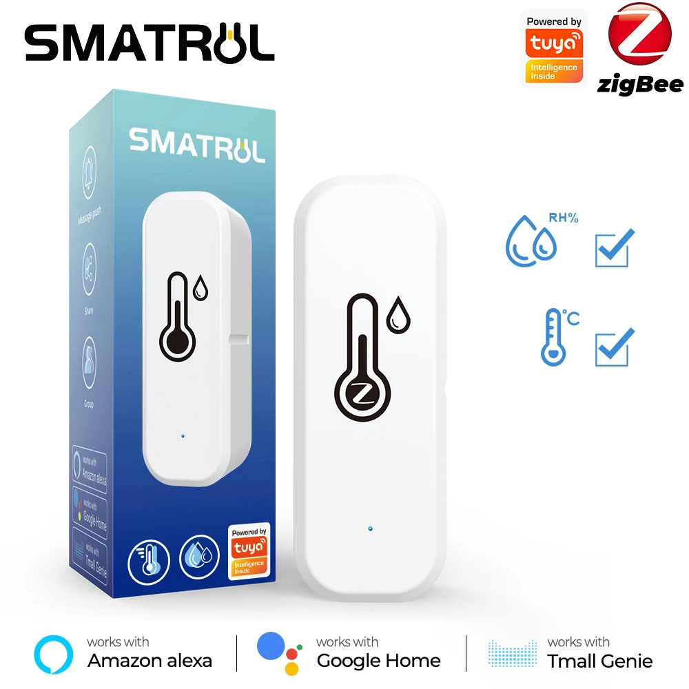 

Tuya Zigbee Smart Temperature Humidity Sensor Indoor Hygrometer Thermometer Detector Voice Alarm For Alexa Google Home Gateway