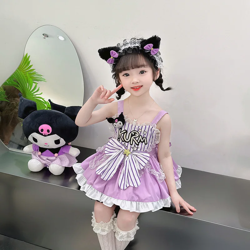 Kawaii Sanrio Kuromi Vestido Infantil, Desenhos Animados Anime, Manga  curta, Vestidos Princesa Lolita, Roupas de Bebê, Presente Bonito, Festa de  Verão