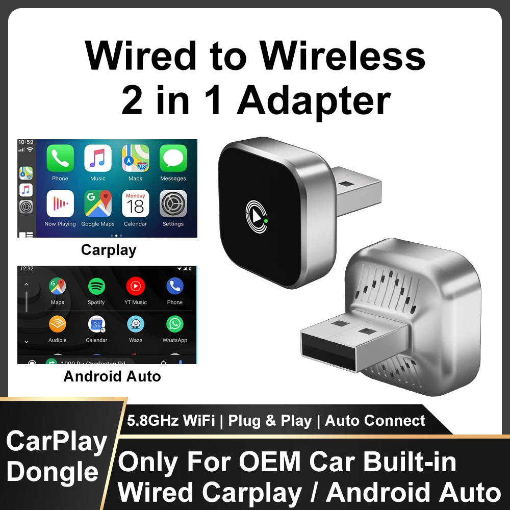 2025 New CarPlay Android Auto Wireless Adapter Plug And Play Universal ...
