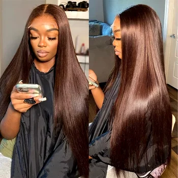 Bone Straight Chocolate Brown 13x6 HD Lace Frontal Wigs 100% Vietnamese Remy Virgin Hair Pre Plucked Glueless Wigs Human Hair