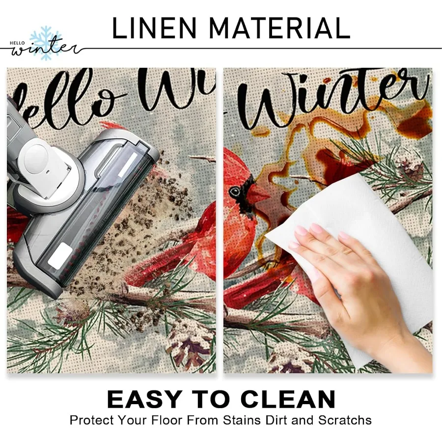 Farmhouse Cardinal Christmas Buffalo Plaid Kitchen Rug Set 5