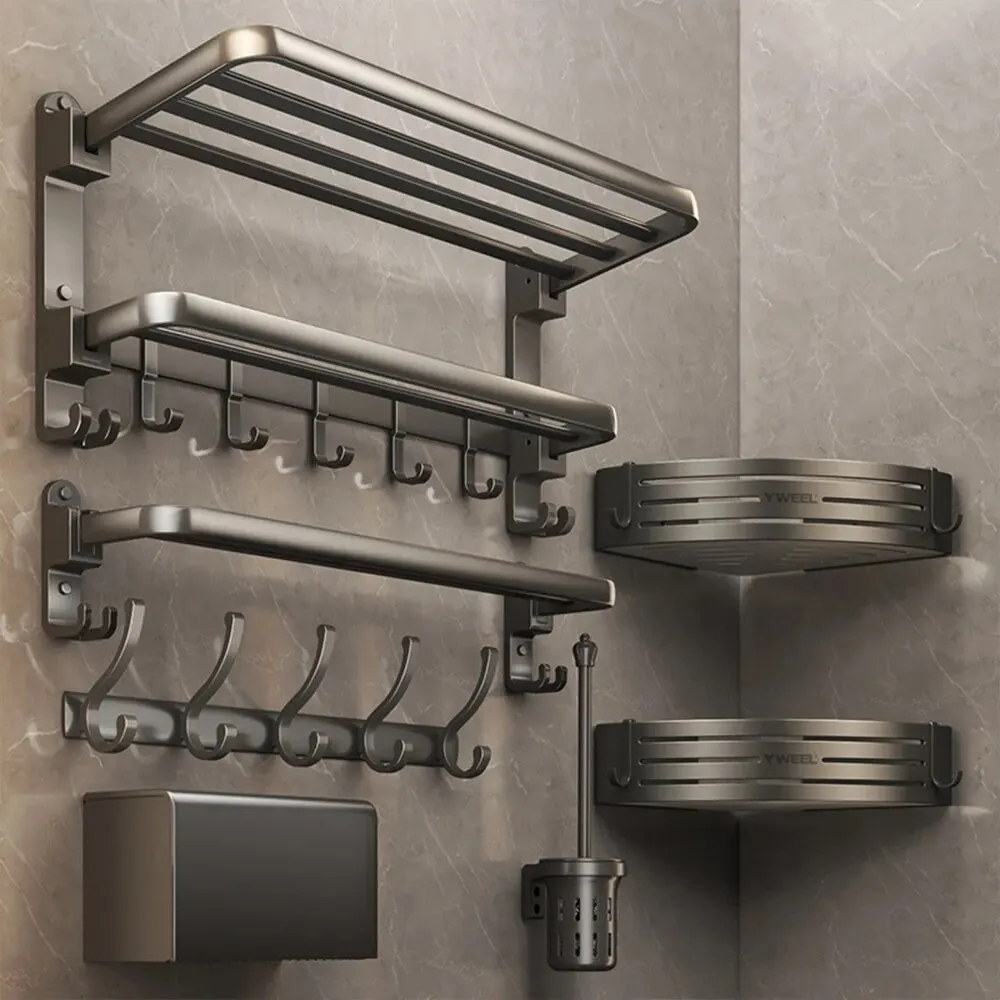Towel Rack Bi-Fold 24 Inch Towel Storage Wall Mount With Bar Holder Shelf Movable Hooks Rust Proof For Bathroom