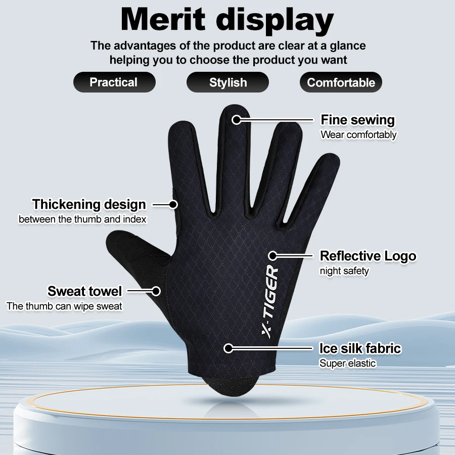 X-TIGER Spring and Autumn Thin Cycling Long Finger Gloves Shock Absorption Professional Touchable Outdoor Road Mountain Bike