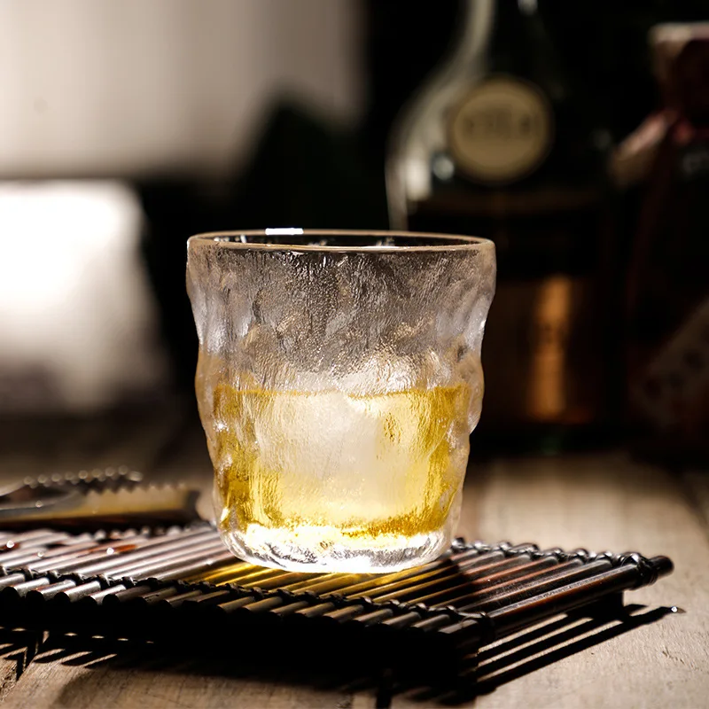 Glass Drinking Bottle Simple Glacier Glass Water Cup Rock Whiskey Wine Cup Coffee Tree Bark Pattern Beer 280ml/330ml