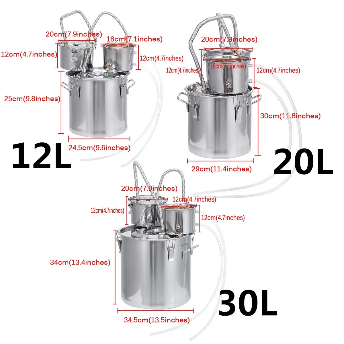 12/20L 3pot Distiller Wine Brewing Machine  Alcohol Still Stainless Copper DIY Home Brew Water Wine Essential Oil Brewing Kit 6