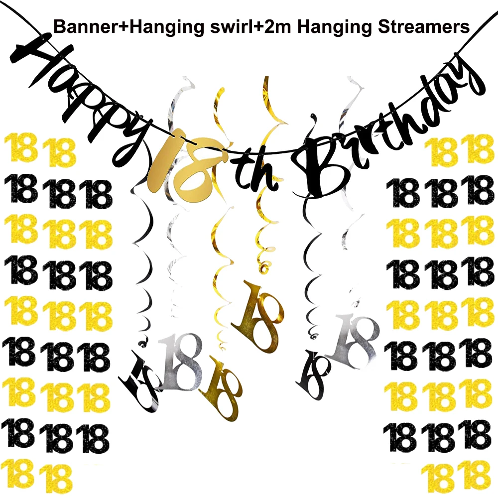 Elegant Black and Gold Paper Streamer Birthday and Anniversary Banner