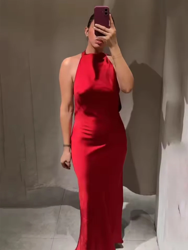 Satin Ruched Long Dresses for Women Sleeveless Summer Dress Woman off Shoulder Party Womens Dresses Beach Female Dress