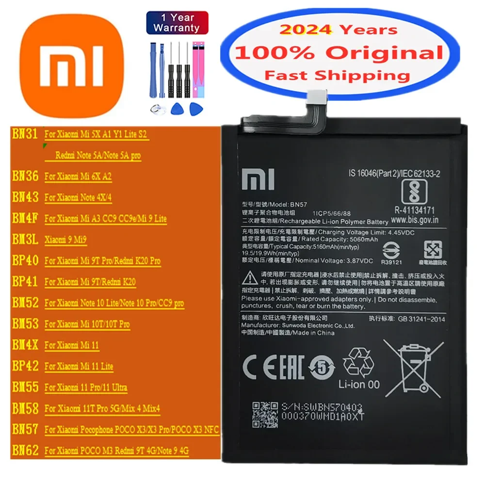

Аккумулятор Xiao Mi оригинальный для Xiaomi Redmi Note K20 4 4X Mi 9 9T 10 10T 11 11T Lite 6X 5X A2 Pro Ultra Mix 4 CC9 POCO X3