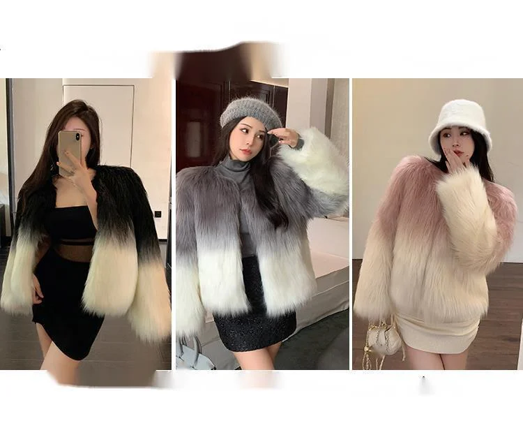 Gradient Kunstpelzmantel Für Damen Winter Wintermode Warm_voghion.com