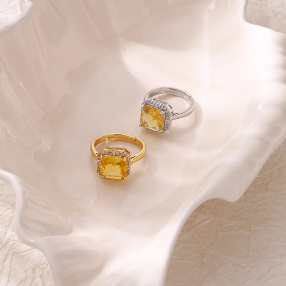 Zircon Square Ring Adjustable Geometric Aesthetic