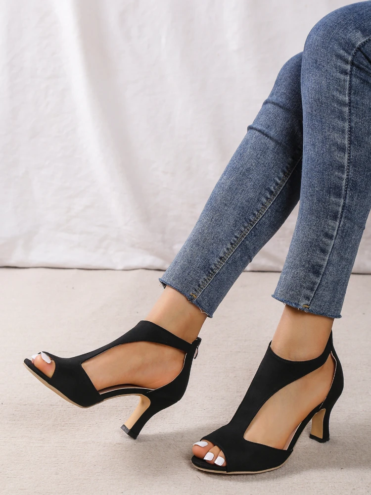 Round Toe Sandals Roman shoes High Heels Orthopedic leather high heels