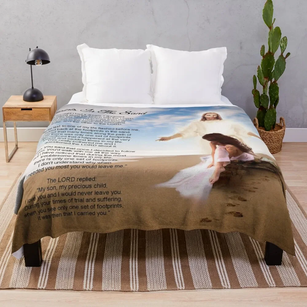 

Footprints in the Sand Throw Blanket Luxury Designer Travel Decorative Throw Luxury Brand Blankets
