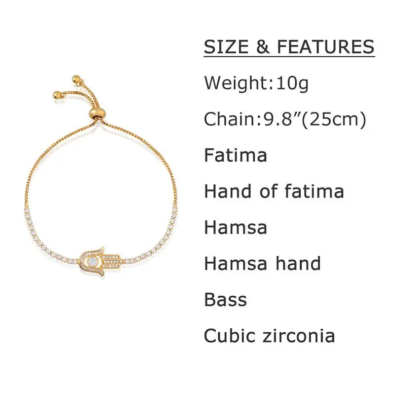 OCESRIO Paved Zircon Hamsa Silver Color Charm Bracelet Hand of Fatima Adjustable Women Fashion Jewelry