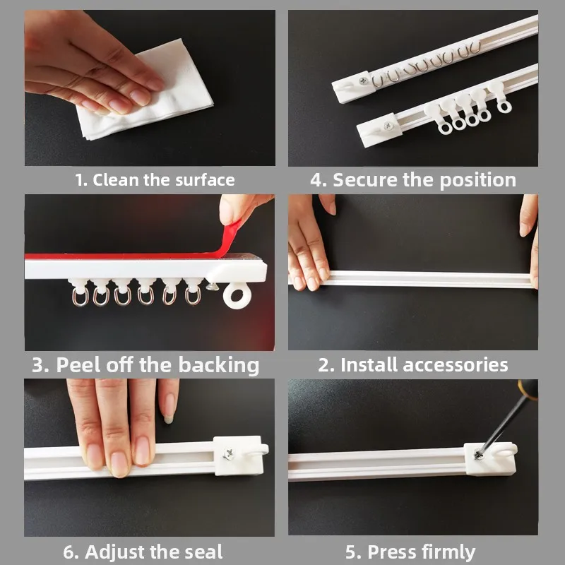 Ultra-Thin Self-Adhesive Silent Curtain Tra Sliding Wheel Straight Rail Top Side Mount Car Sliding Tra Guide Nano Sound R...