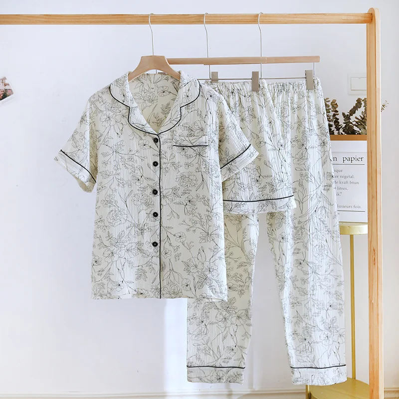 Short Sleeves Sleepwear Women 3 Piece Set Outfit Trousers Sets Summer Pajamas Shorts Pijama Mujer Conjunto Femininos Roupas