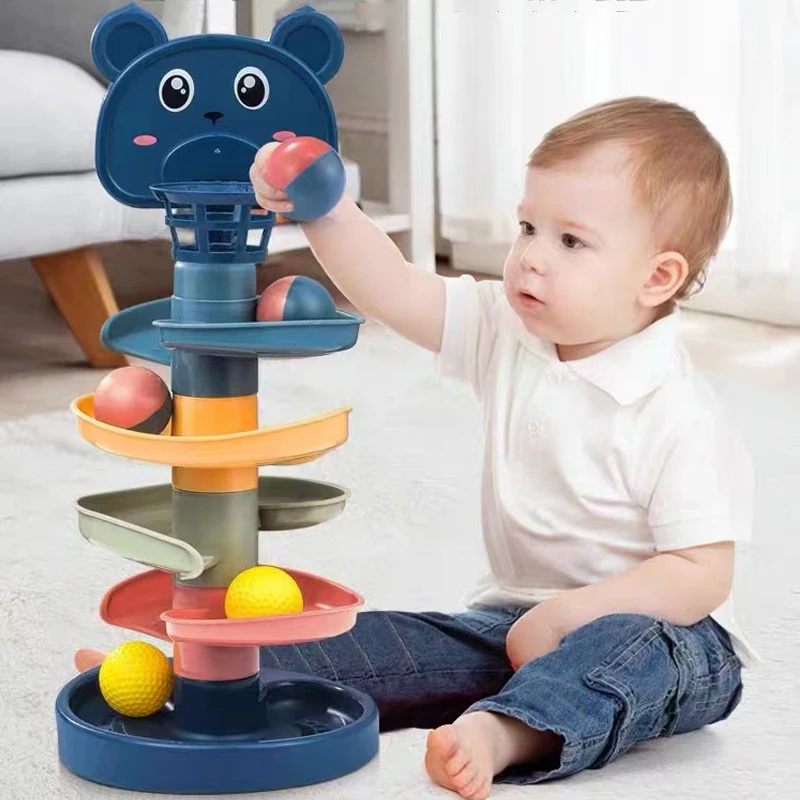 2-7 Layes Track Rolling Ball Pile Tower Early Educational Toy for Babies Rotating Track Educational Stacking Toy for Kids Gift