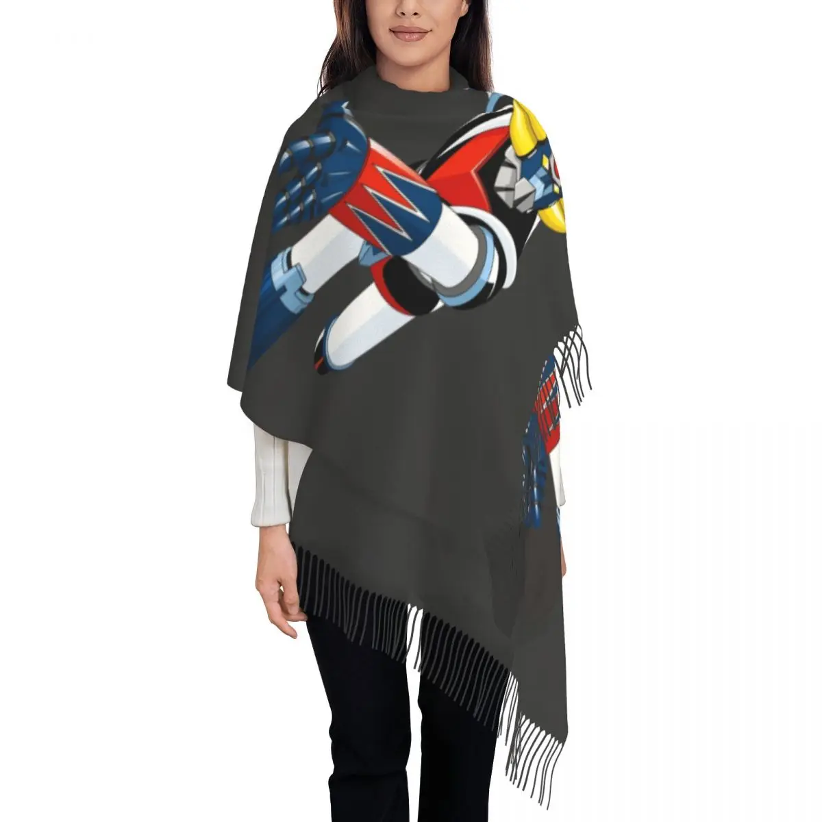 

Ufo Robot Grendizer Scarf Wrap Women Long Winter Warm Tassel Shawl Unisex Goldorak Anime Manga Scarves