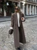 Solid Woolen Lapel Long Coats For Women Loose Full Sleeve Double Breasted Shoulder Pads Overcoats 2024 Autumn New Lady Outwears 1