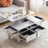 Mirrored Lift Top Coffee Table, Assembled Modern Coffee Table with Drawers for Living Room (Silver, 35'' x 19'' x 18'') 1