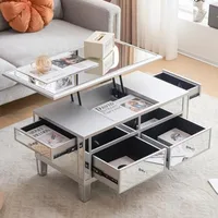Mirrored Lift Top Coffee Table, Assembled Modern Coffee Table with Drawers for Living Room (Silver, 35'' x 19'' x 18'') 1