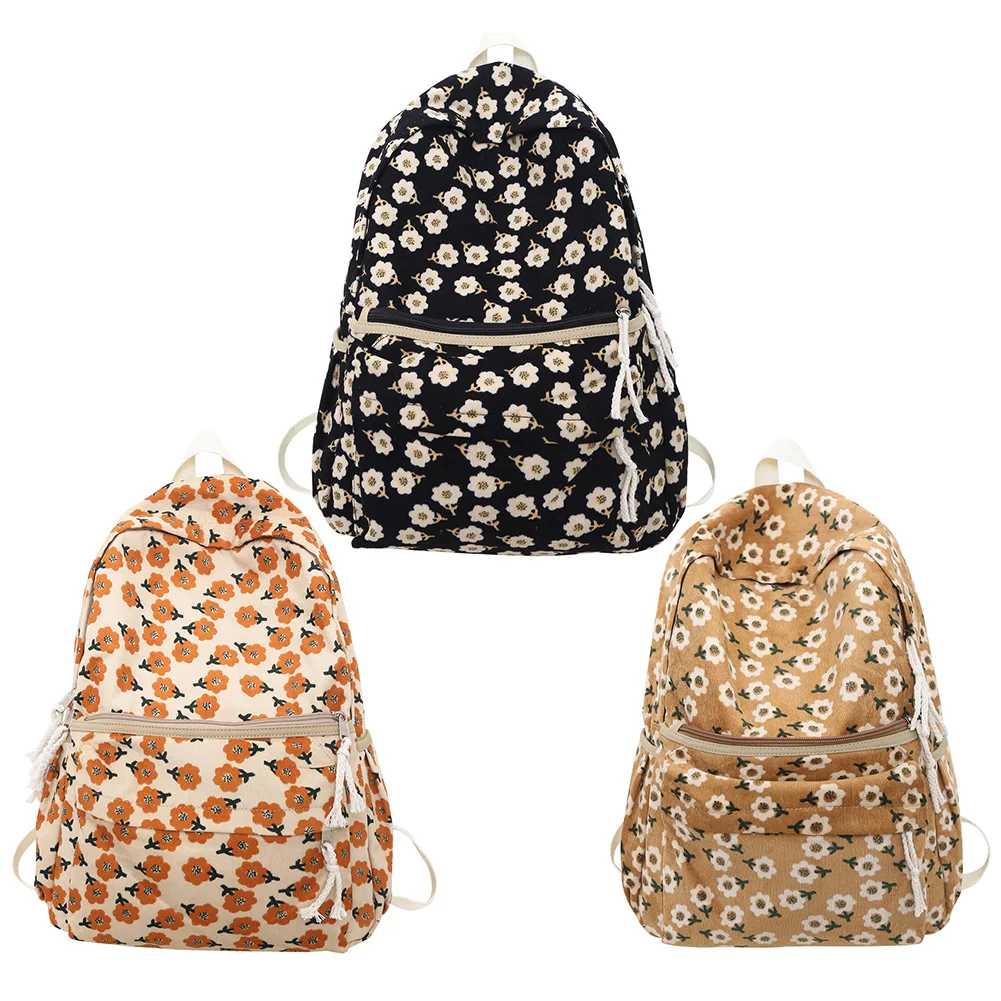 

Женский стильный рюкзак для ноутбука с регулируемым ремешком, повседневный Многофункциональный рюкзак с цветочным рисунком, модный вельветовый рюкзак для подростков, дорожная сумка