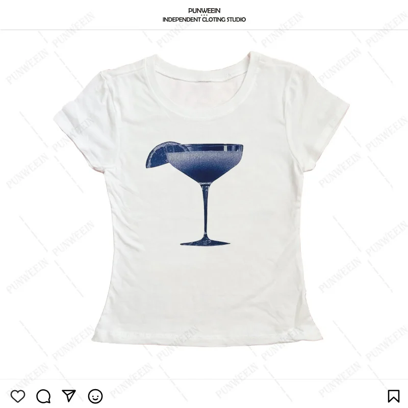 Vintage Goth Summer Tees High Street Emo Girl Short Tops Skull Print Short sleeve Causal Skinny Y2K Style Streetwear Crop tops