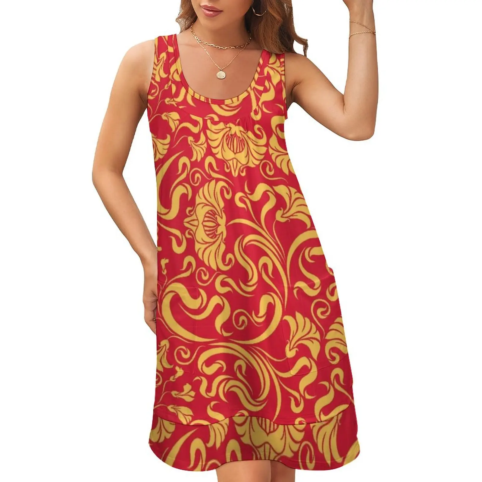 

Iowa - Floral Sleeveless U-Neck Fake Two Piece Dress women's evening dresses 2024 ladies dresses for women 2024