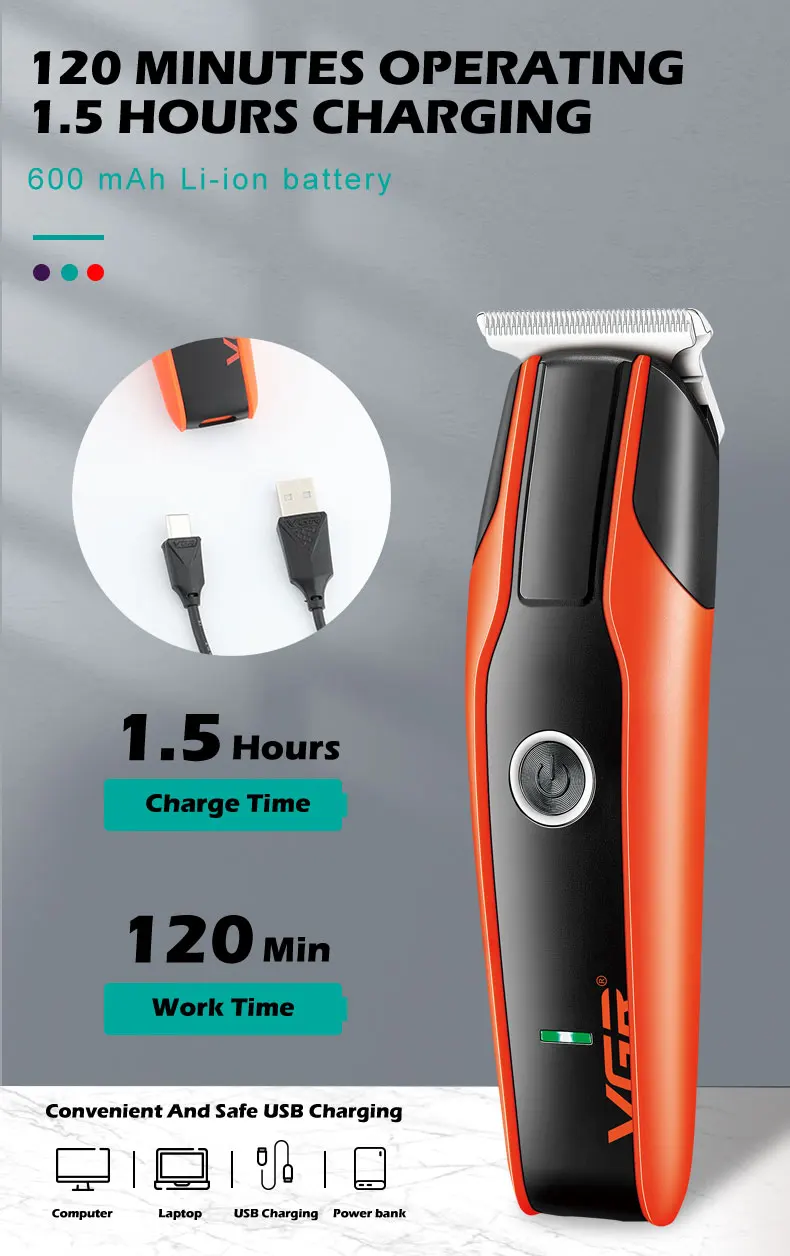 Description Picture 6 of itemVGR New electric hair clipper USB rechargeable portable oil head engraving hair clipper Electric push hair clipper V-999