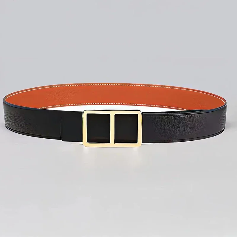 

New H-button series French lychee pattern minimalist leather luxury men's high-end business casual pants belt top layer leather