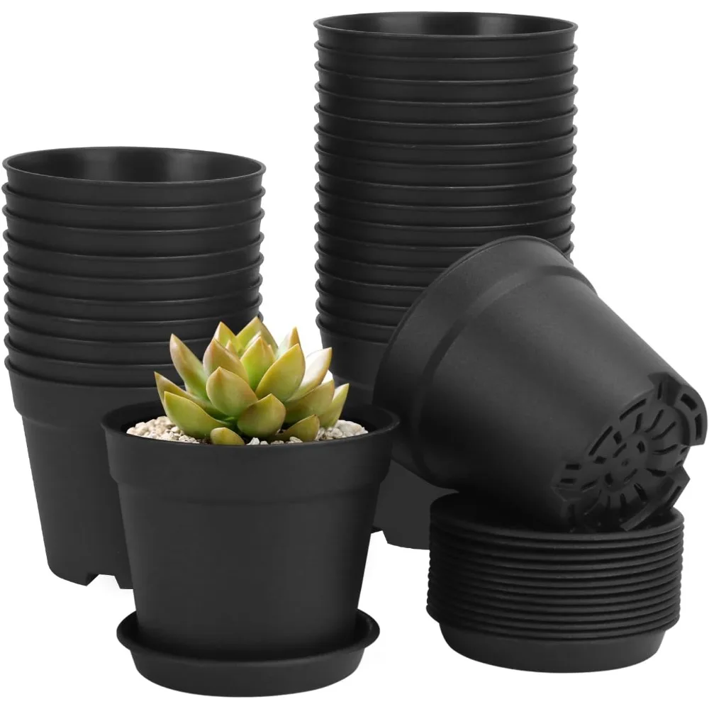 

56 Pack 4 Inch Small Plant Pots, Flower Pot Set, Plastic Planters for Plants with Drainage Holes, Nursery Pots with Saucers,