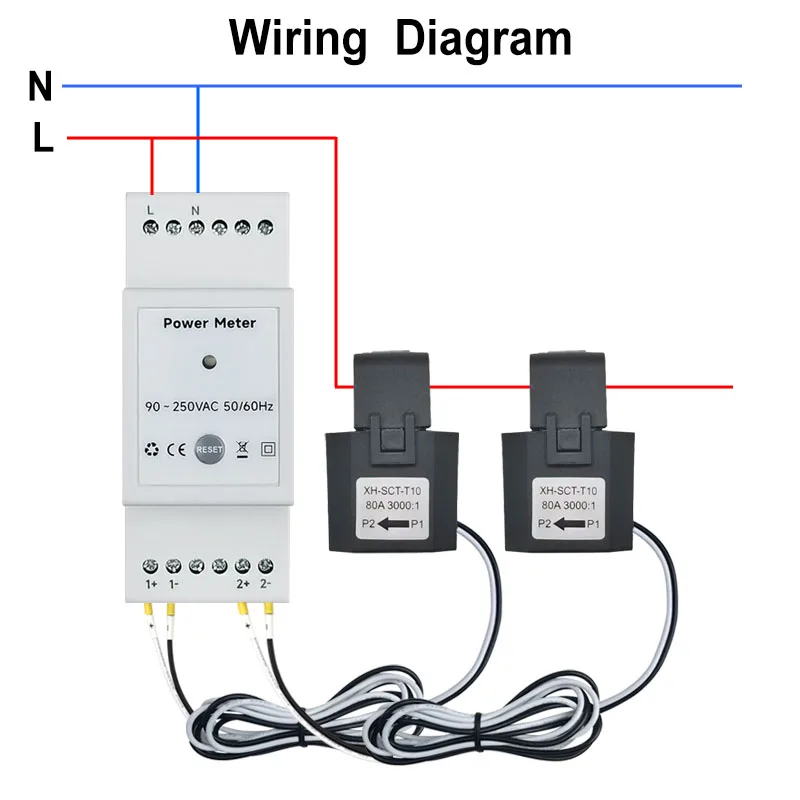 Tuya Smart Life WiFi Energy Meter Bidirectional 2 Channel Din Rail with 80A CT App Monitor Export and Import Power AC110V/240V 6