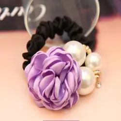 Elegant Pearl Rose Flower Camellia Hair Scrunchie Accessory (PURPLE)