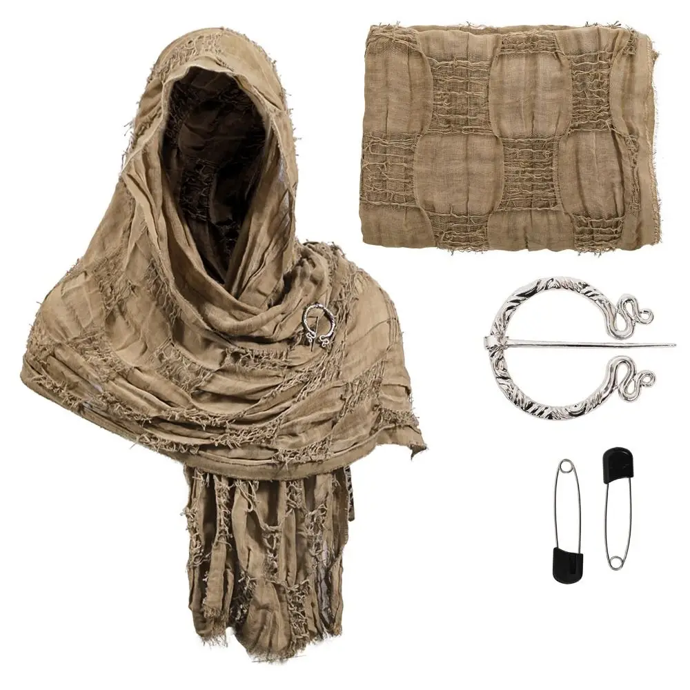 Fashion Medieval Style Medieval Cloak With Viking Brooch Beggar Style Hooded Shawl Scarf Scarf Cape Streetwear