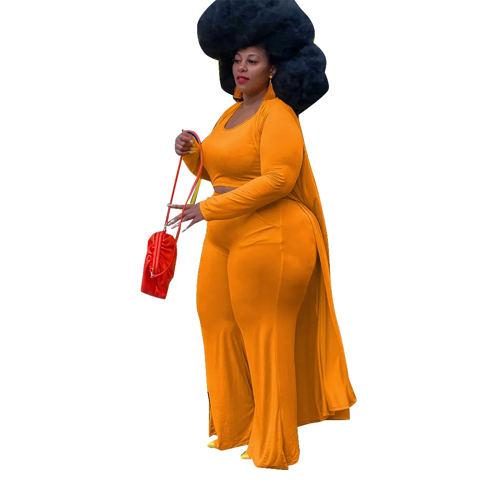 Plus Size Women Sets Fashion Top Long Jackets And Wide Leg Pants 2022 Autumn Three Two Piece Set Female Designer Casual Clothing