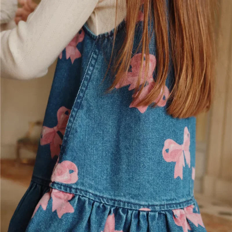 2025 New Denim Kids Set – Bow Print Baby Girl Dress & Denim Jacket 2
