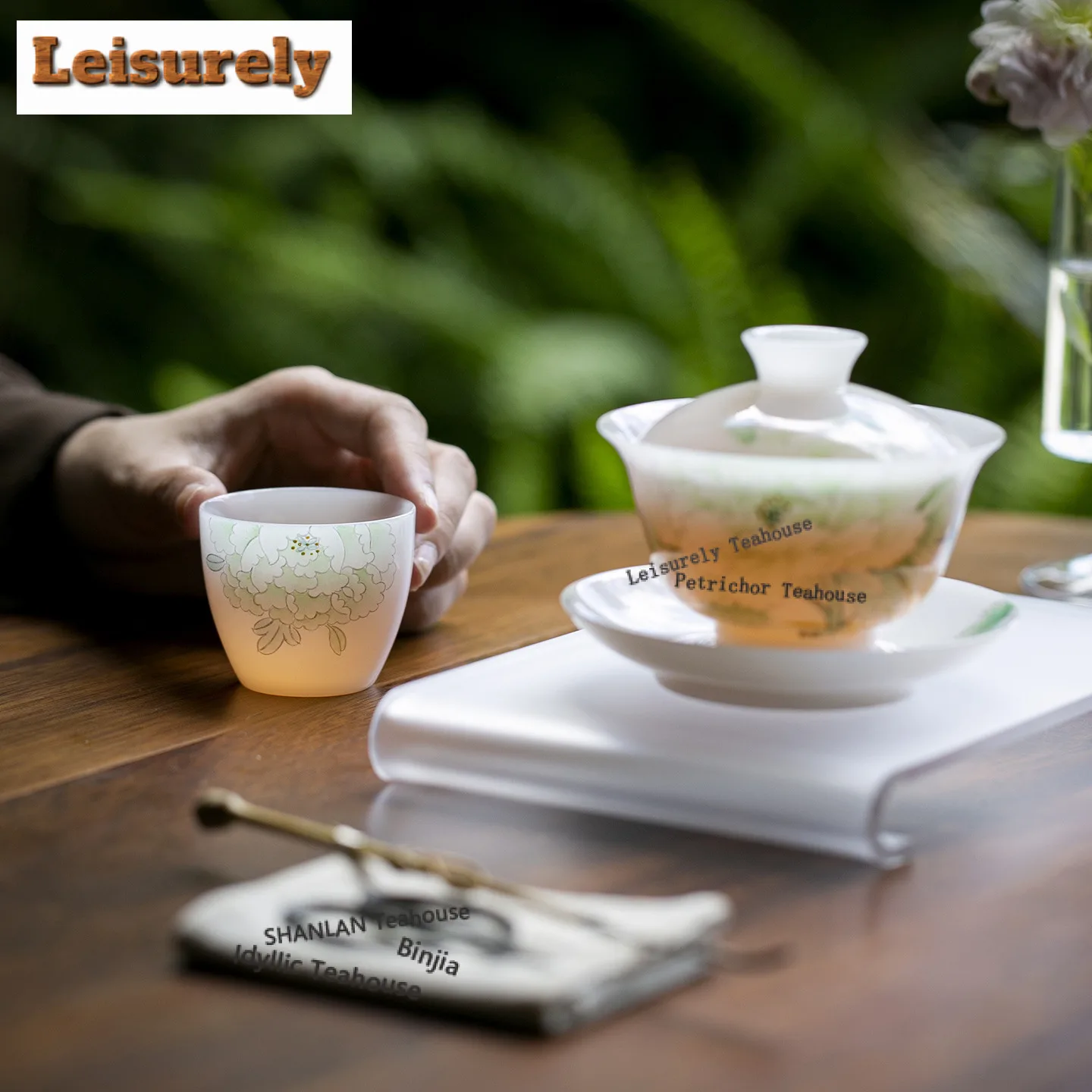 55ML Hand-painted Peony White Jade Clay Teacup Ancient Tea Bowl Cute Cup Tea-tasting Fragrance Cup Jianzhan Master Cups Teaset