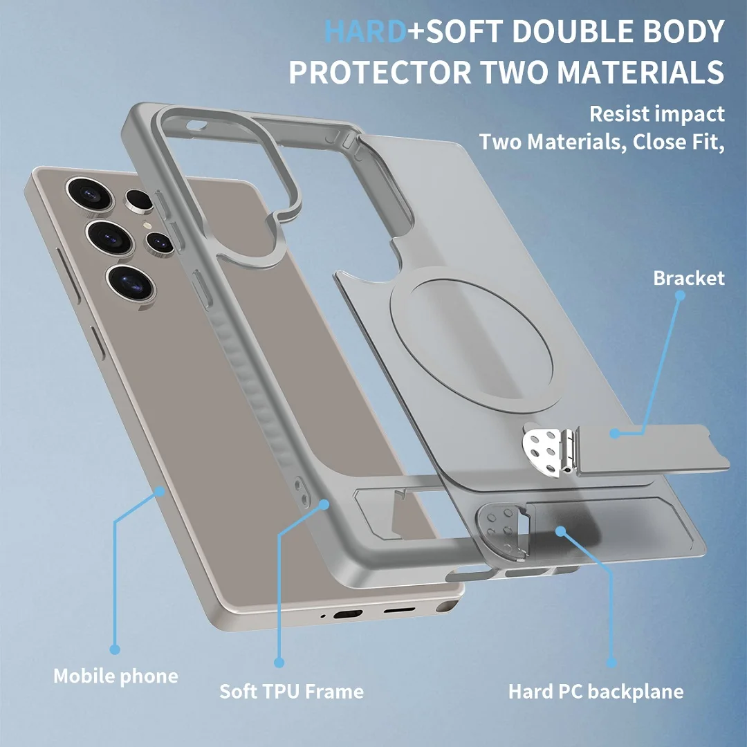 Luxury Magnetic Wireless Charging Kickstand Phone Case with Folding Holder