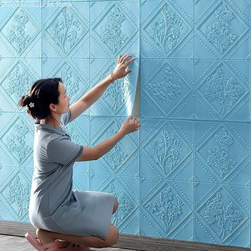 

Seamless Wallpaper Self-adhesive 3D Three-dimensional Wall Stickers Bedroom Warm Background Wall Decorative Wallpaper Waterproof