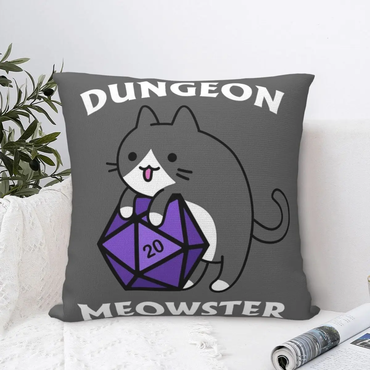 

Dungeon Meowster Tuxedo Cat With D20 Square Pillow Cases Cushion Covers Creative Decorative Pillowcase for Home 40*40cm