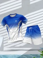 Ensemble T-shirt et short à col rond pour hommes, mode d'été, couleur personnalisée imprimée, confortable et respirant, vêtements de sport décontractés en plein air 3