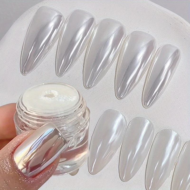 Glossy Moonlight Mirror Nail Powder White Aurora Chrome Dust Shiny Pearl Rubbing Powder Metallic Silver Effect Moonlight nail powder nail powder set