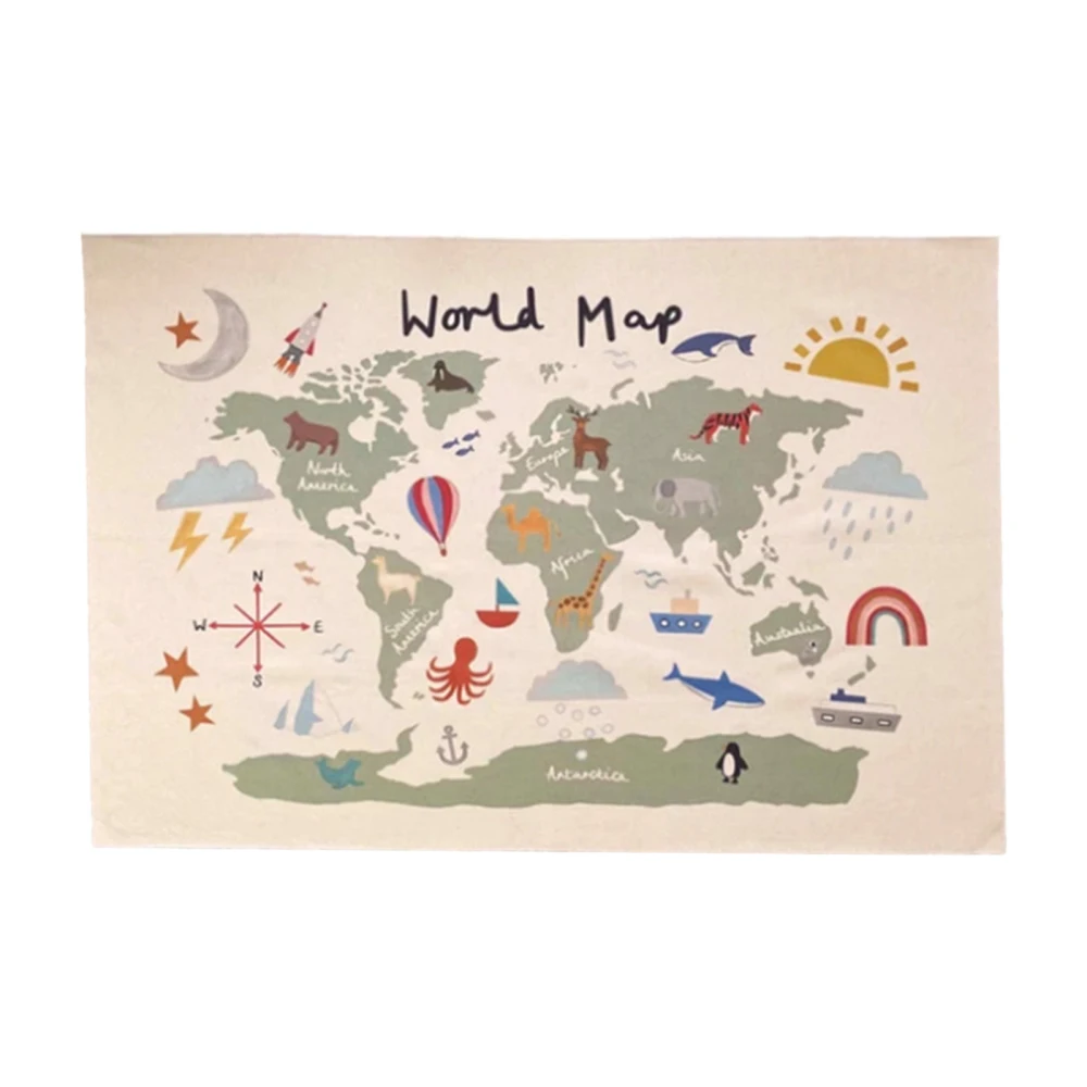 Background Cloth Props Cotton Tapestry Wall Decoration HD Printing Room Decorative Aesthetic World Map