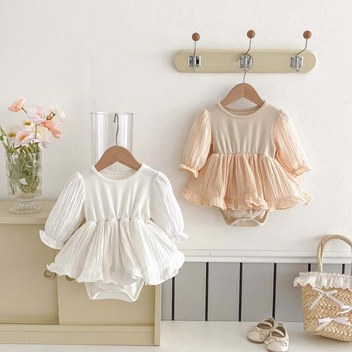 Spring Newborn Princess Onesie Cotton Baby Girl Outfit Korean Style Full Month Going out Clothes Trousers Included