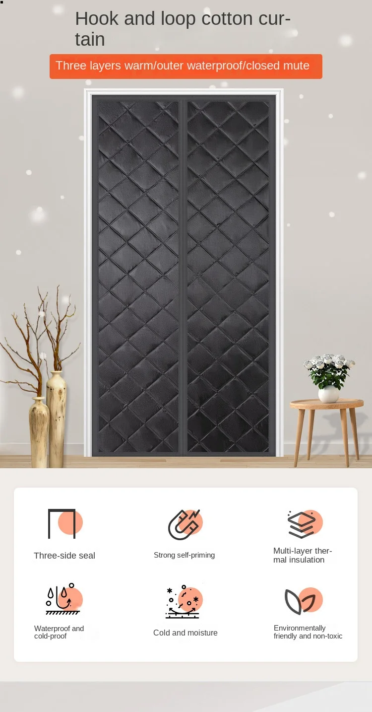 LIVEINU Magnetic Thermal Insulated Door Curtain Storm Wind Fleece  Insulation Curtian Magnetic Screen Door with Thermal Weatherproof Wat