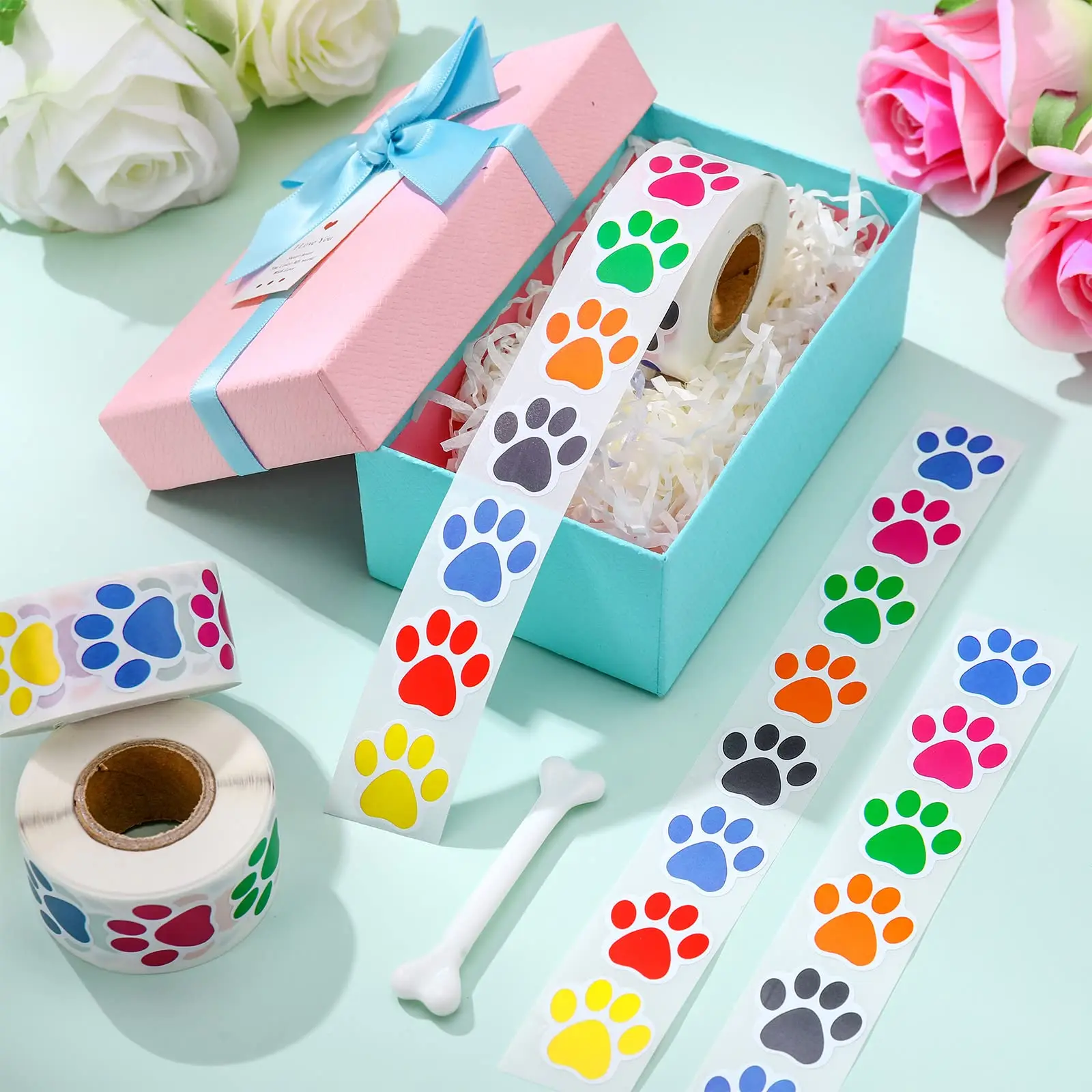 500pcs Colorful Dog Paw Print Stickers Waterproof Puppy Paw Labels