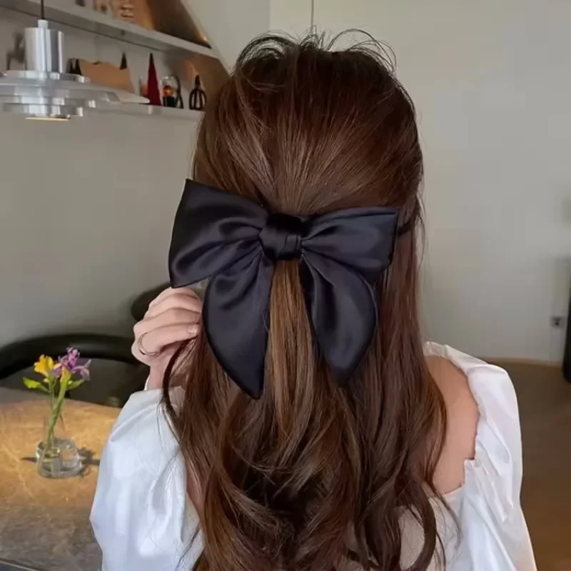 Elegante fiocco nastro fascia per capelli donna cravatta per capelli ragazze solido raso bowknot scrunchies coda di cavallo grandi elastici accessori per capelli - immagine 4