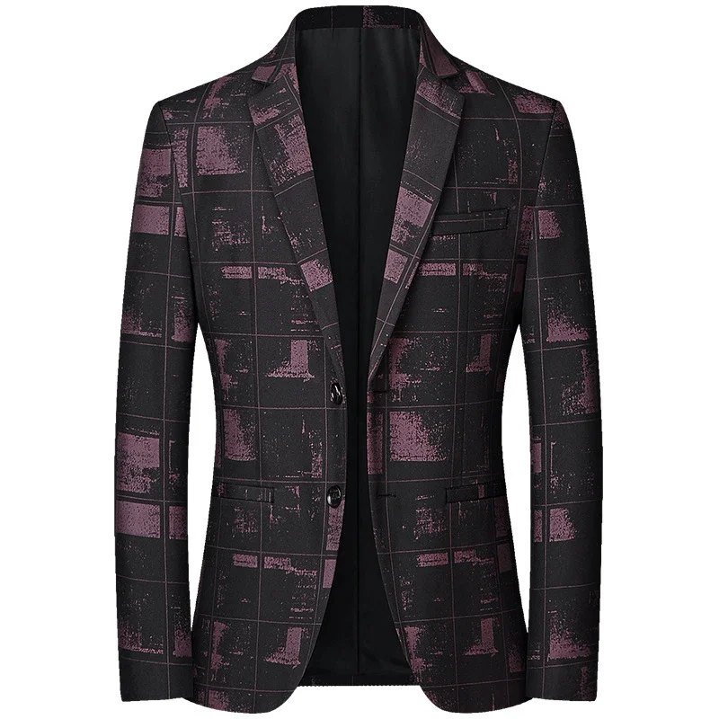 

2023 Spring New Brand Blazers Men Korean Print Single Breasted Blazers Slim Fit All Match Casual Blazers Male