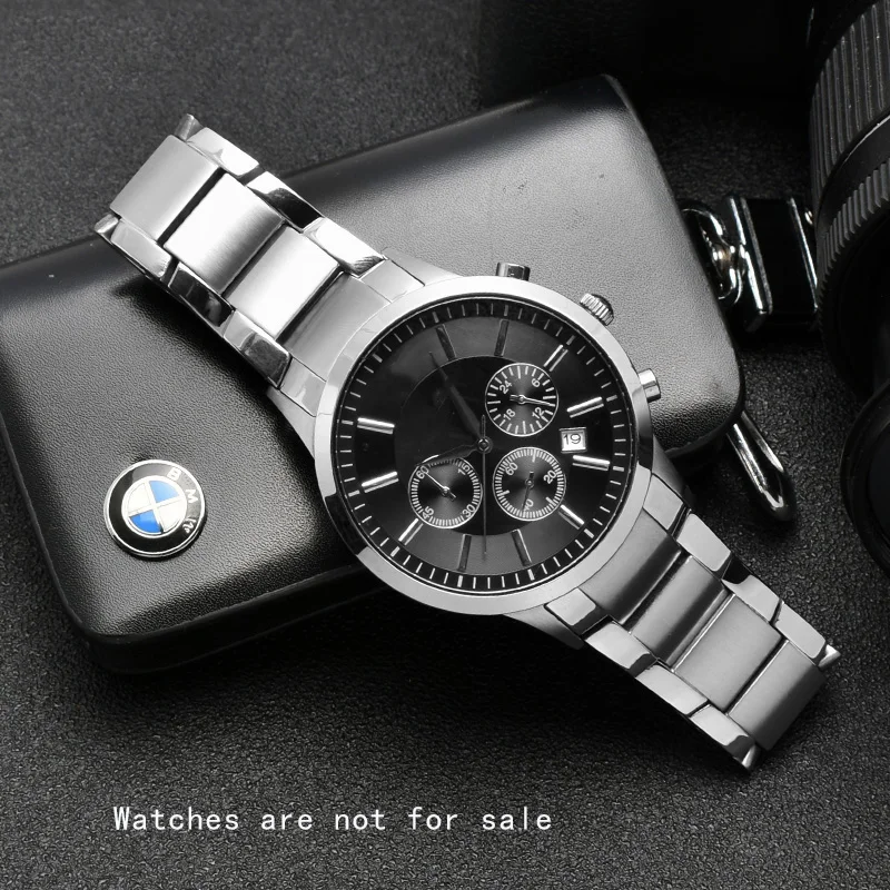 Armani Solid Stainless Steel Fashion Watchband - Black 22mm Strap Accessories