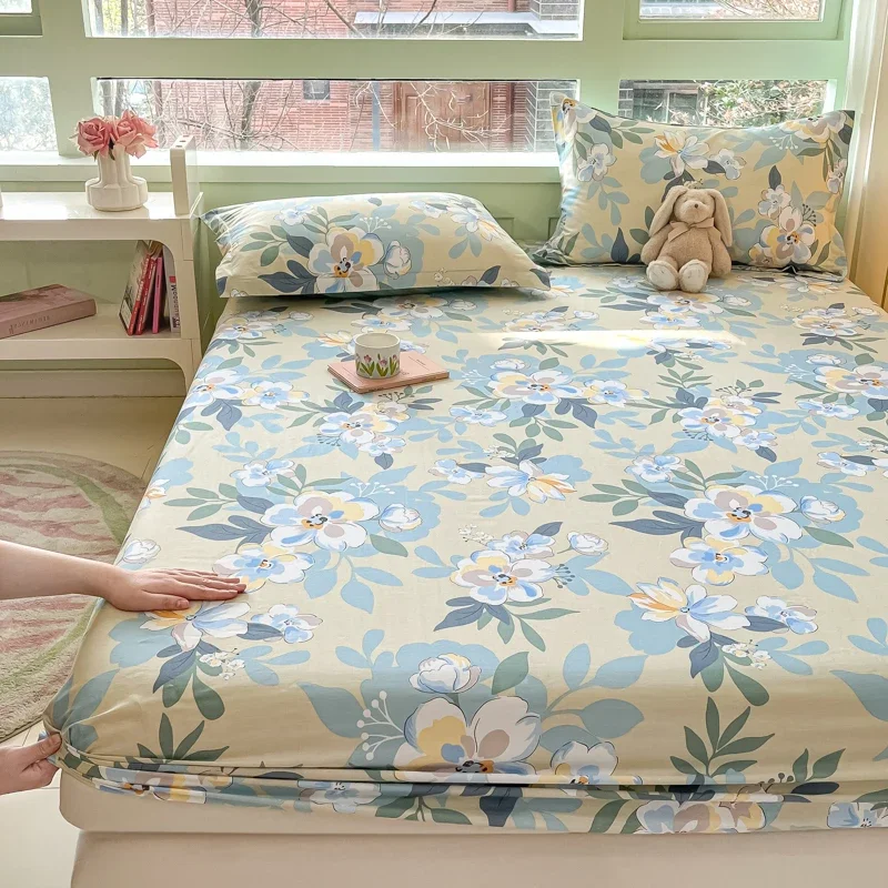Floral Style Fitted Sheet Pure Cotton Bed Cover sabanas Adults Kids Bed Sheets Soft Bed Linen for Home (Pillowcase Need Order) 3