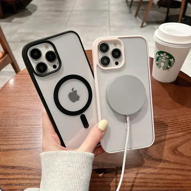 Fashion Acrylic Clear Magnetic Phone Case for iPhone 15 14 Plus 13 12 11 Pro Max Shockproof For Magsafe Wireless Charge Cover